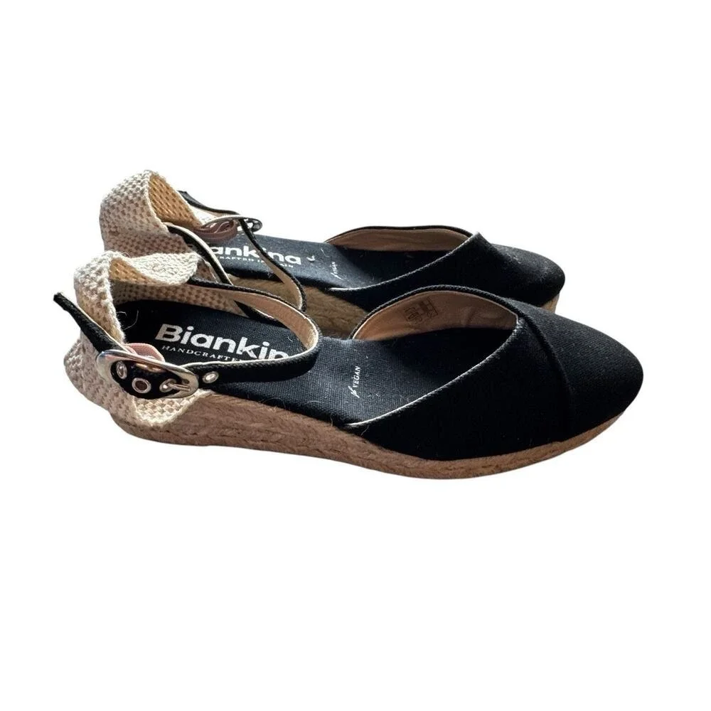 Biakina Women's Black Girona Eco Canvas Vegasn Espadrille Wedges Size 40 US 9